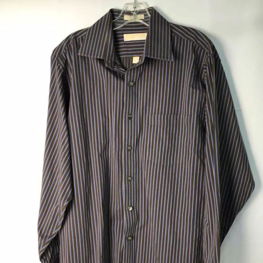 Michael Michael Kors Dress Shirt Striped Brown/Grey/Blue Button Down Long Sleeve